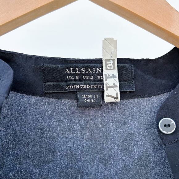 AllSaints Leopard Silk Mini Dress Black Ruffle Tiered Tank Style 2 Short - Picture 3 of 7